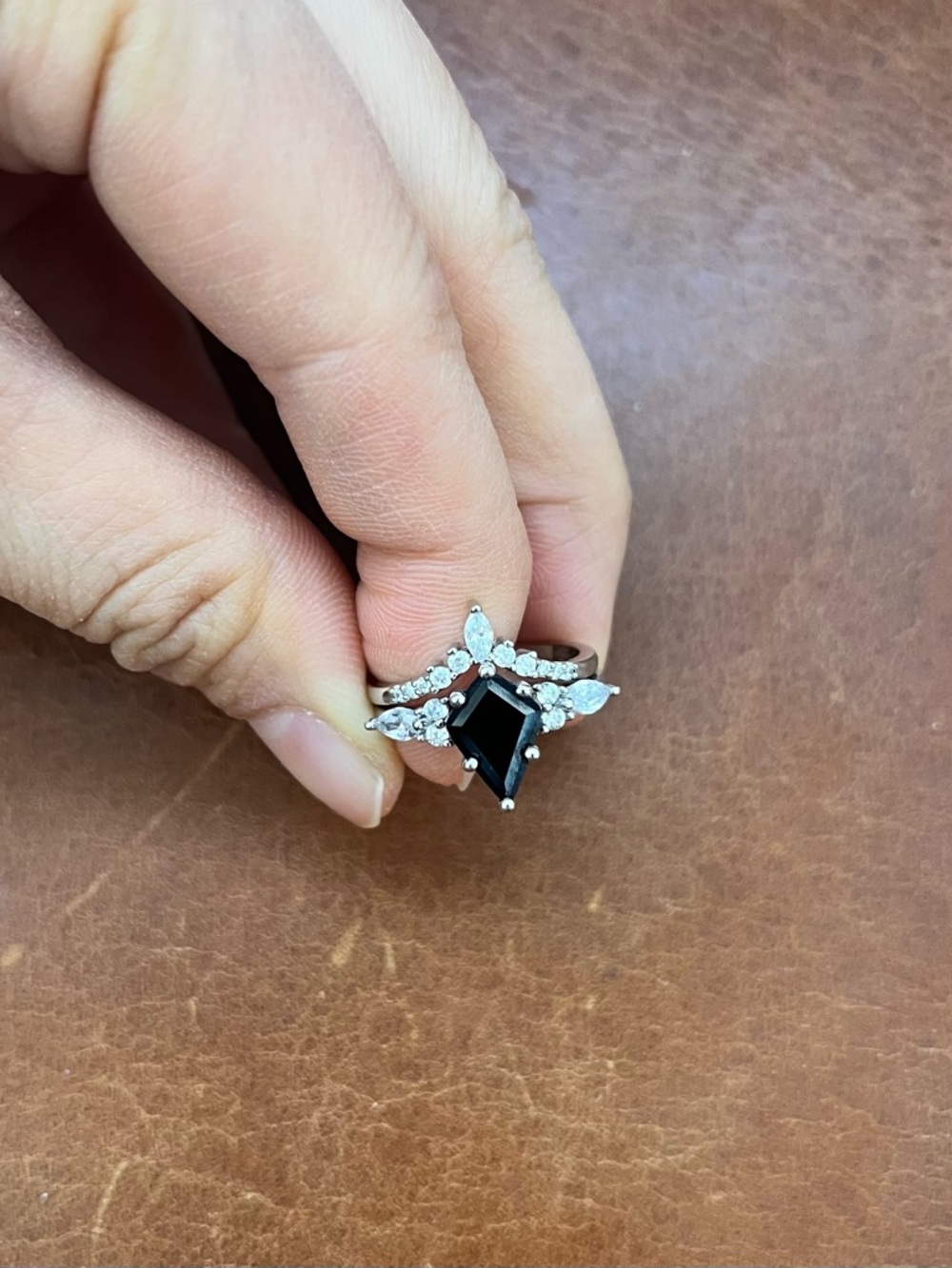 Aquamarise Black Onyx Diamond Ring Set Kite Sterling Silver Unique Jewelry NWOT - Picture 2 of 8